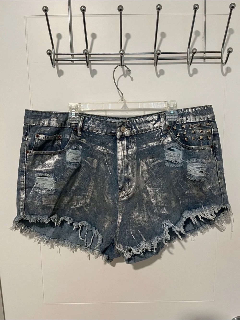 Fashion Nova In A Flash Foil Cut Off Denim Shorts Distressed Ripped NWT READ